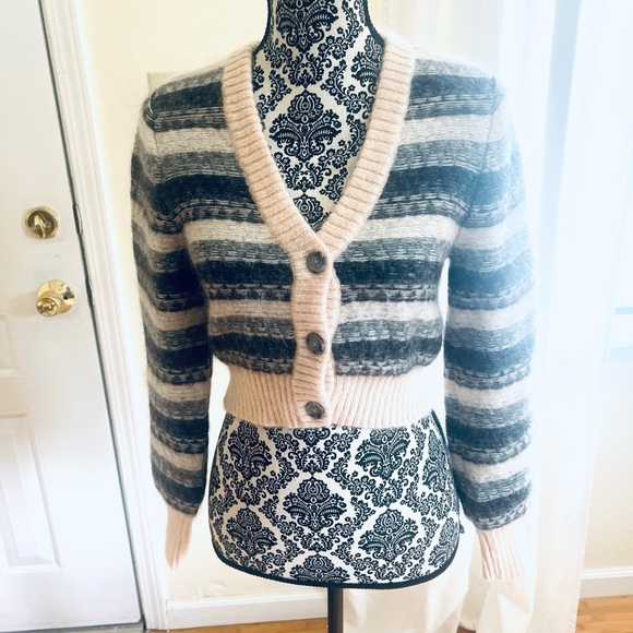 Wilfred Cadence  Cropped Cardigan Striped Wool Blend Sweater Size XS - Picture 2 of 10